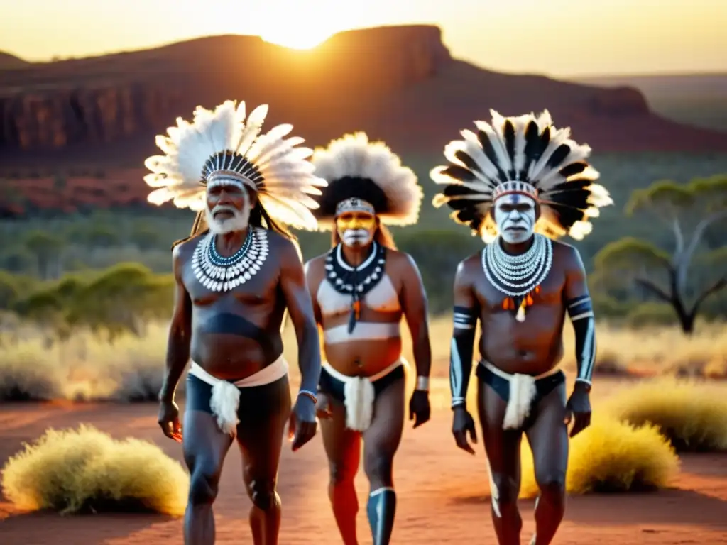 Aborígenes realizan ancestral danza de sanación en el Outback australiano al atardecer