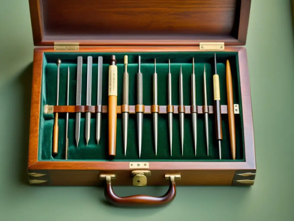 Antiguo estuche de madera con agujas y lancetas de medicina tradicional, reflejando historia y precisión en su uso