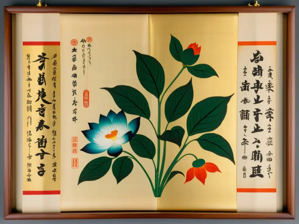 Un antiguo pergamino detalla las medicinas tradicionales coreanas y japonesas con pinturas detalladas y caligrafía delicada