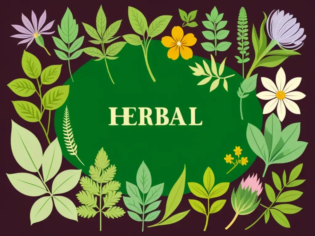 Un arreglo vintage de hierbas y plantas para suplementos, evocando la sabiduría y autenticidad de la medicina tradicional