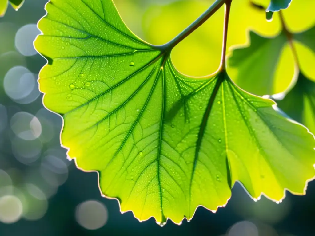 Belleza y serenidad del árbol de ginkgo biloba en plena floración, con hojas verdes y detalles intrincados