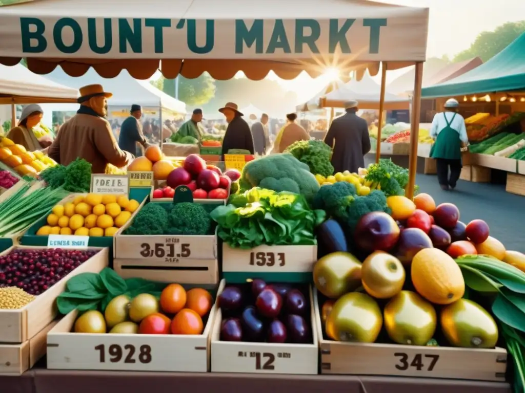 Un bullicioso mercado con frutas, verduras y hierbas frescas, promoviendo la integración de medicina tradicional en la dieta