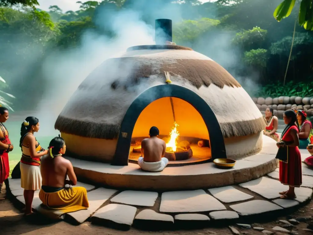 Una ceremonia ancestral de temazcal maya con terapias de desintoxicación naturales ancestrales, rodeada de verdor y energía purificadora