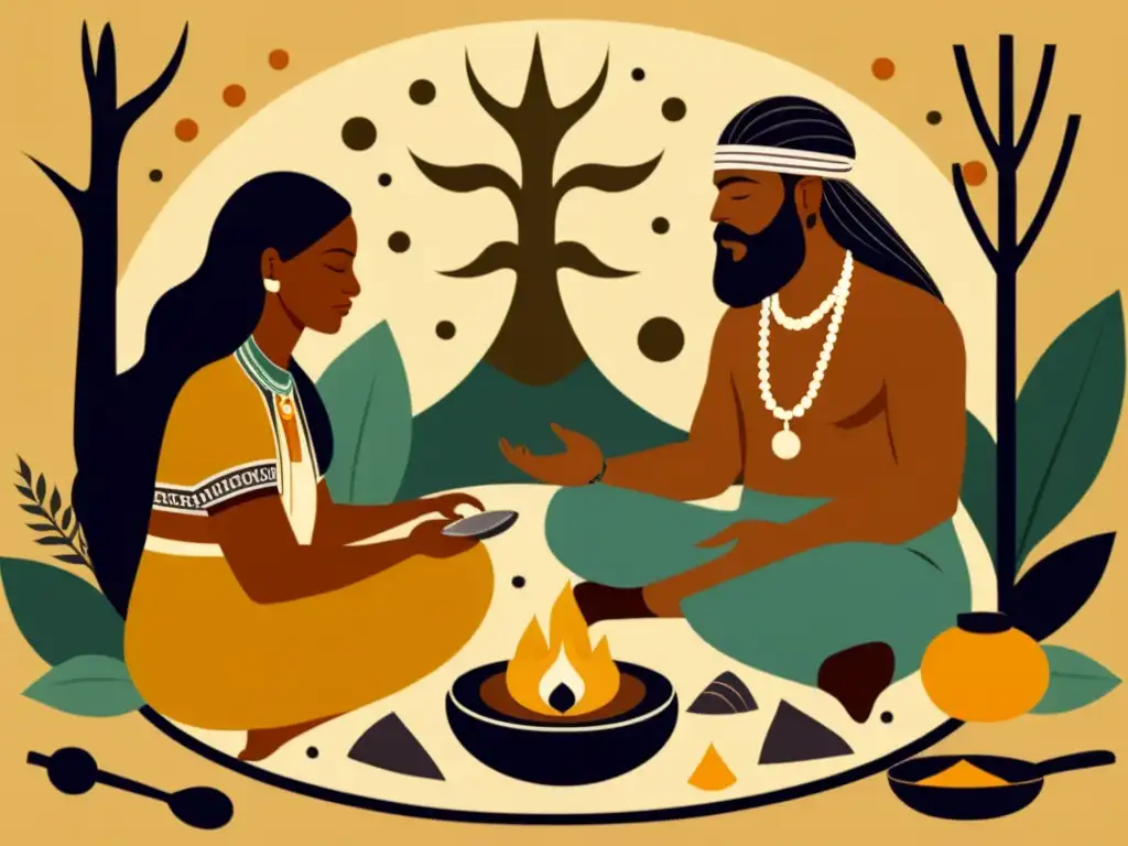 Un chaman y un terapeuta se unen en un escenario natural, fusionando herramientas antiguas y modernas para la salud mental