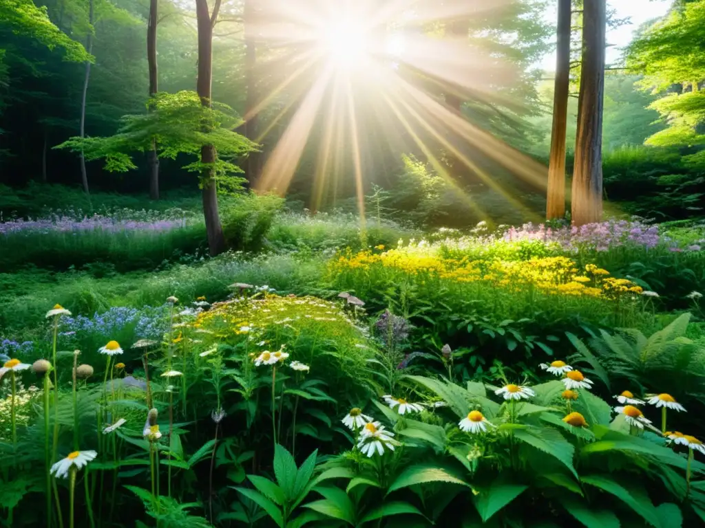 Un claro exuberante en el bosque, rebosante de plantas medicinales silvestres