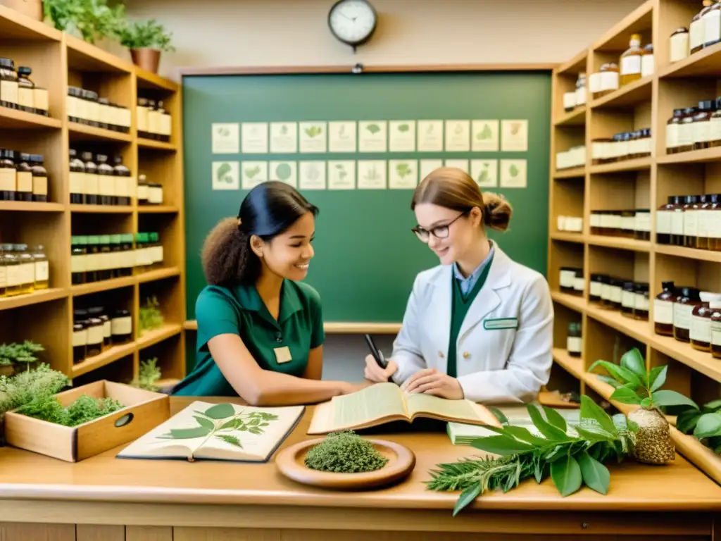 Clase en escuela de medicina natural, con estudiantes y maestro discutiendo