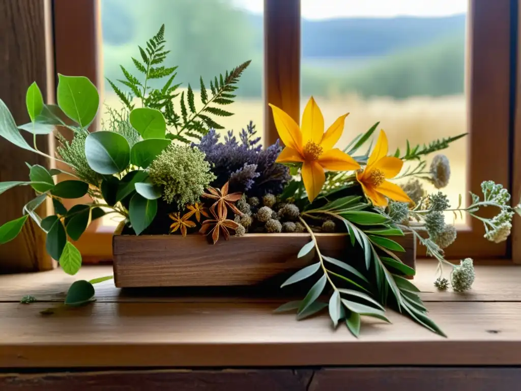 Una colección de hierbas y plantas secas, con colores vibrantes y texturas detalladas