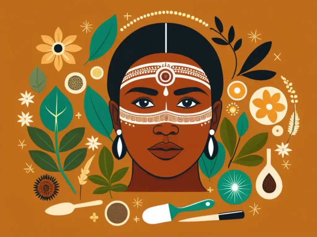 Comparativa visual de tratamientos dermatológicos en medicina aborigen y moderna, con detalles naturales y cálidos