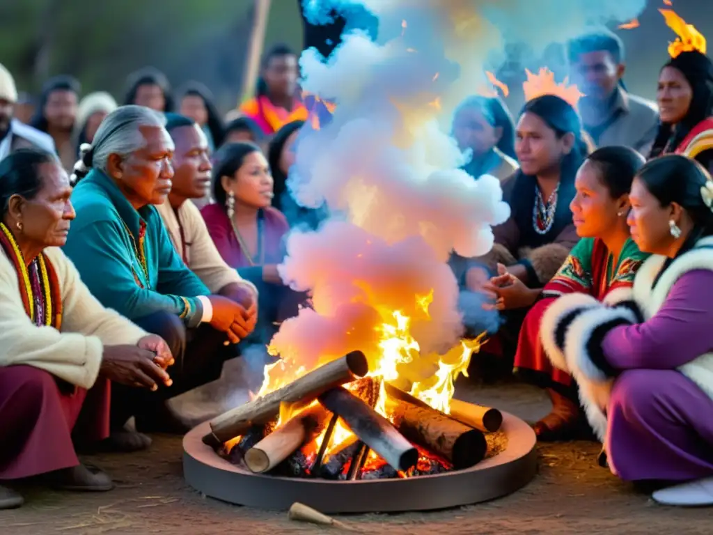 Ritual de sanación ancestral alrededor del fuego Una conmovedora ceremonia de curación con usos ceremoniales del fuego en una comunidad indígena