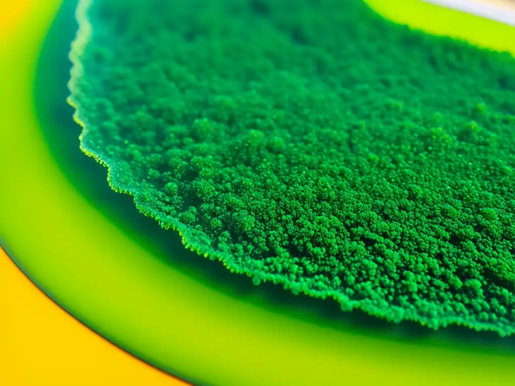 Una cultura vibrante de espirulina en agua cristalina, irradiando vitalidad