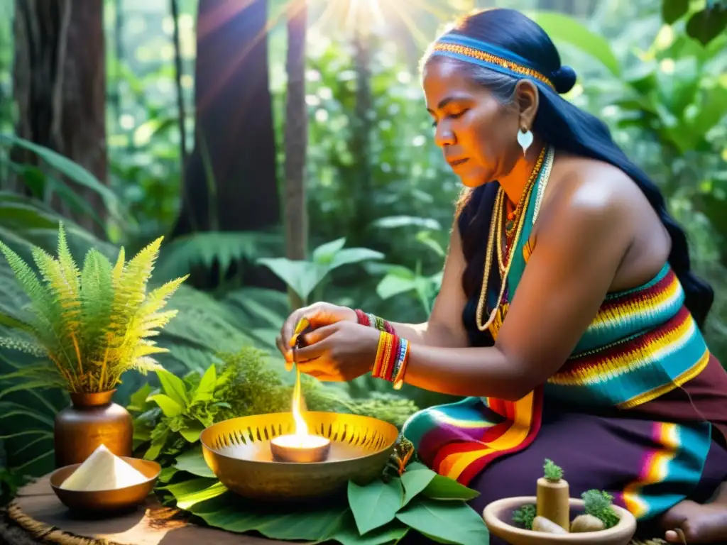 Un curandero indígena realiza un ritual de sanación en un exuberante bosque