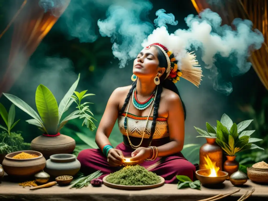 Un curandero maya realiza un ritual entre hierbas y humo