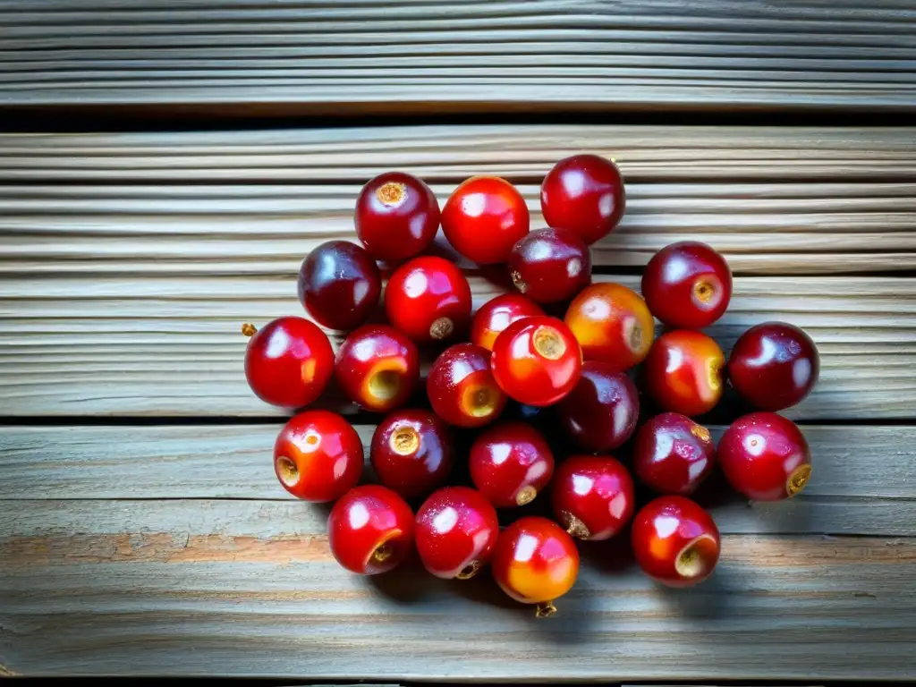 Deliciosas bayas de camu camu con beneficios en la dieta, en una presentación vibrante y nostálgica