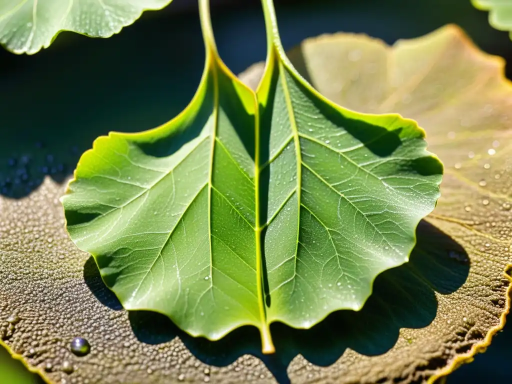 Detallada hoja de ginkgo biloba, con venas y color verde vibrante
