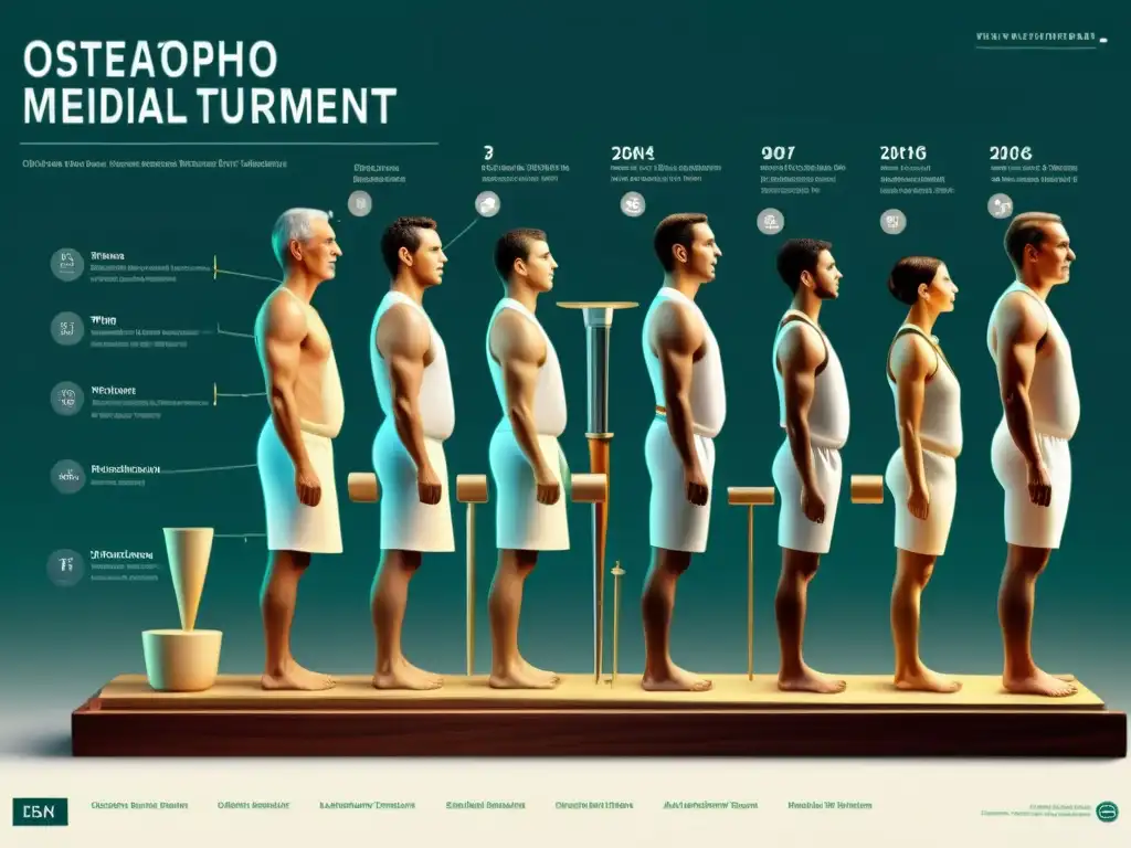 Ilustración detallada en 8k que muestra la evolución de la osteopatía