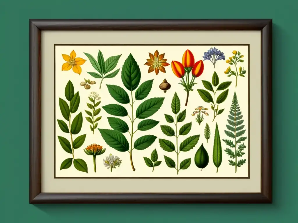 Ilustración vintage detallada de plantas medicinales americanas para extraer aceites esenciales