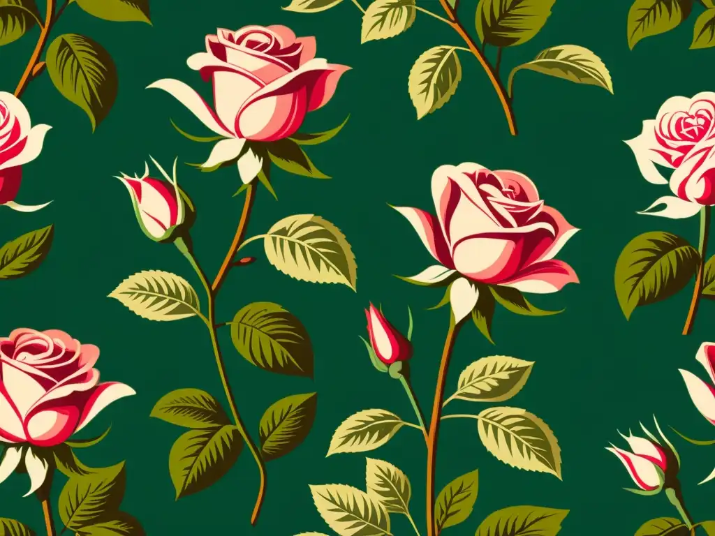 Detalle exquisito de un rosal en ilustración vintage, evocando la belleza y nostalgia de las rosas