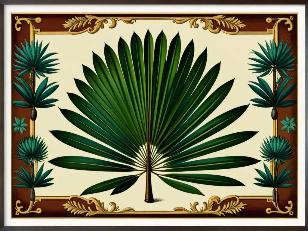 Ilustración vintage del Saw Palmetto, con detalle de frondas, bayas y raíces