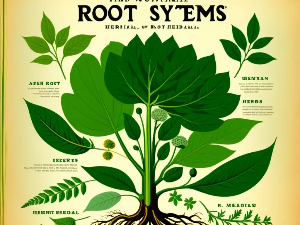 Detalle de hierbas curativas con fertilización focalizada para su salud y potencia, evocando sabiduría herbal