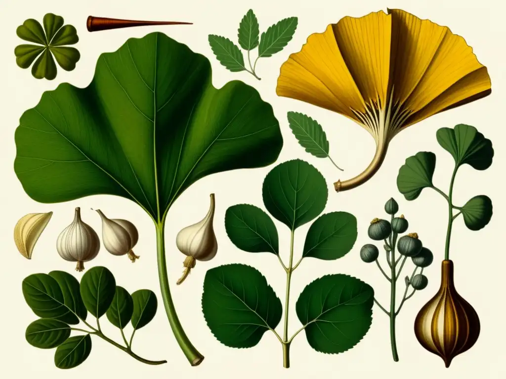 Detalle de ilustración vintage de plantas medicinales anticoagulantes en tonos cálidos, evocando la exploración científica histórica