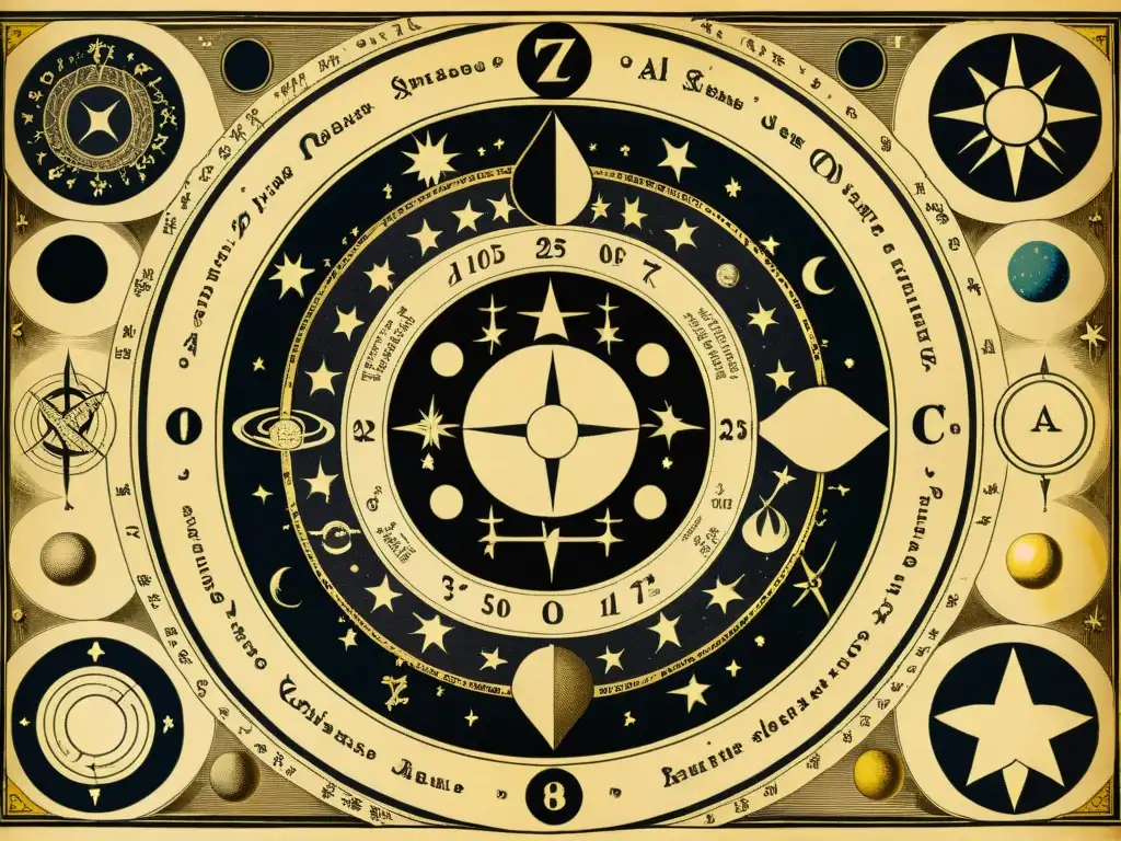 Detalle vintage de alquimia y astrología en la preparación de remedios, evocando antigua sabiduría y misticismo con influencia astrología alquimia remedios