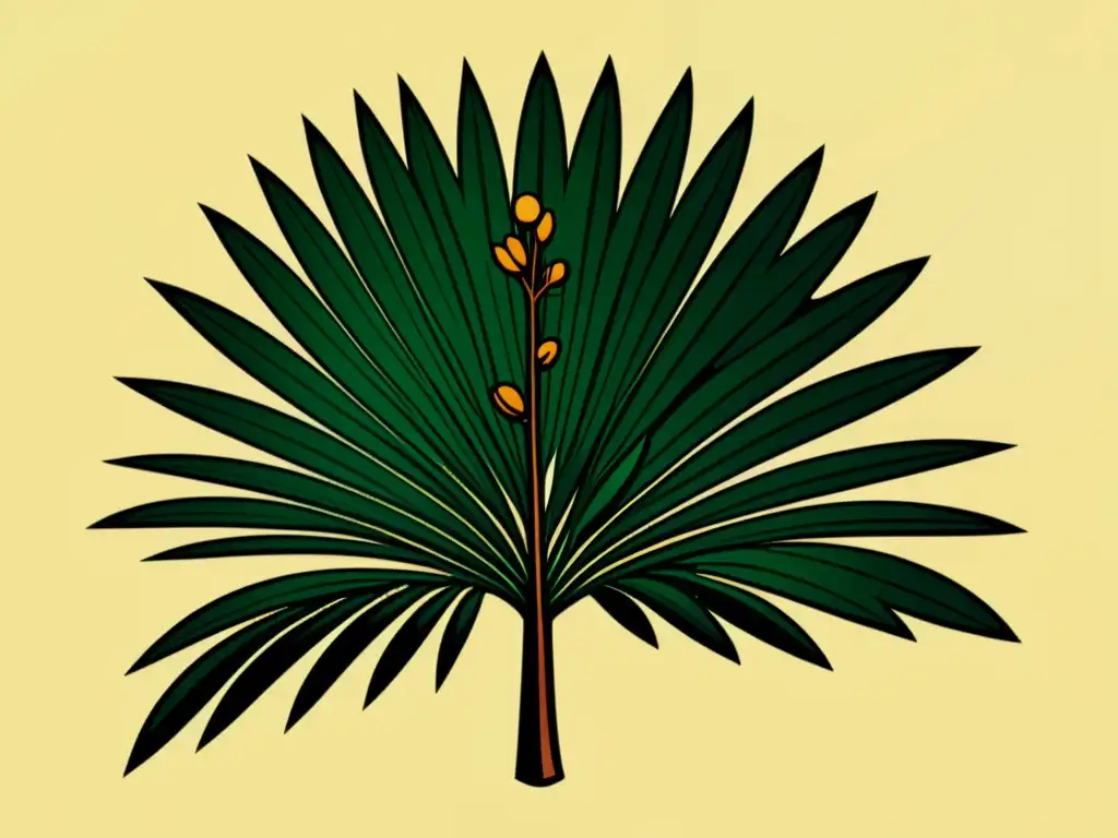 Detalle vintage de ilustración botánica de la planta saw palmetto, en tonos cálidos y ricos