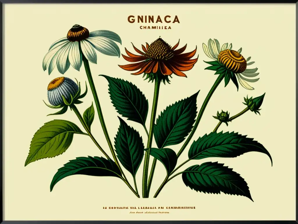 Detalle vintage de plantas medicinales con estudios clínicos, tonos cálidos y toque histórico