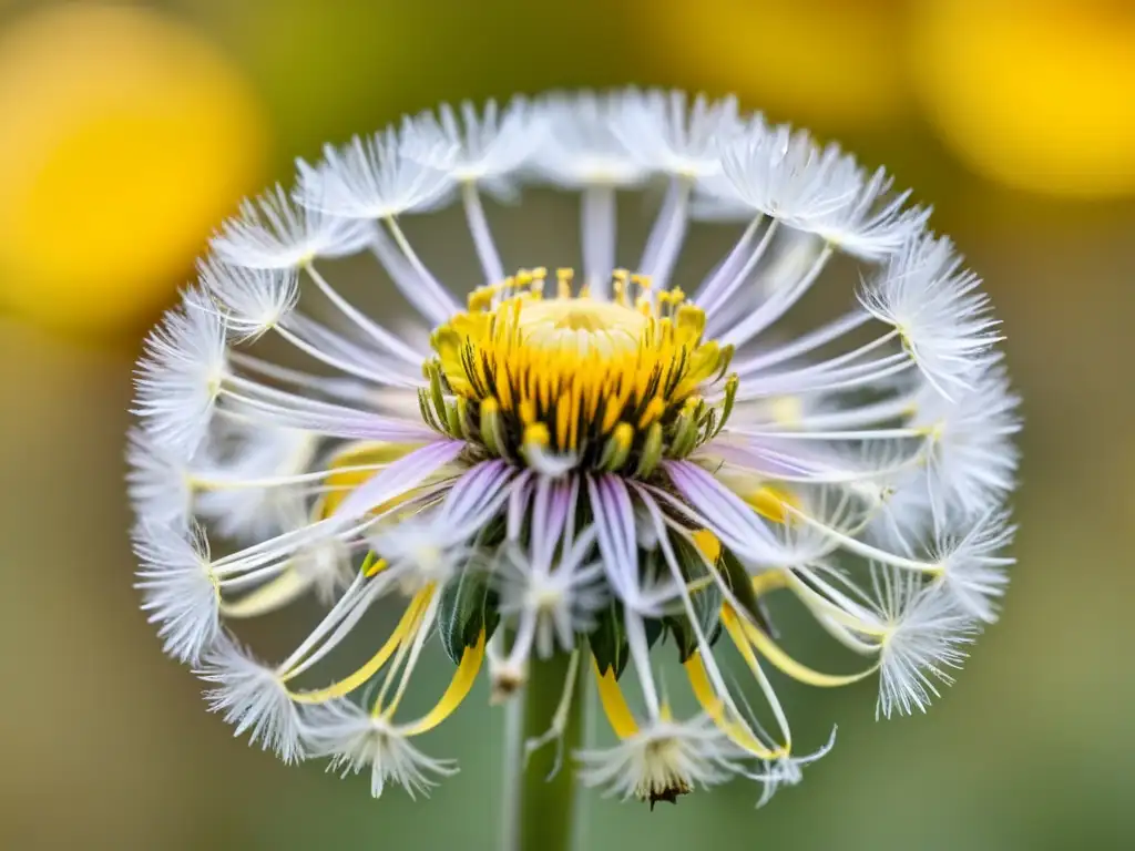 Un diente de león vintage con pétalos amarillos brillantes y detalles intrincados