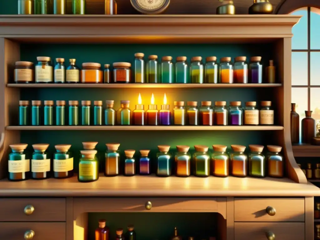 Elaboración de ungüentos y bálsamos en una antigua botica europea, escena de artesanía y medicina herbal