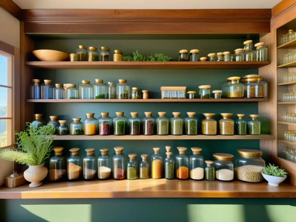 Escena detallada de una antigua botica con plantas medicinales en jardines botánicos, evocando historia y conocimiento