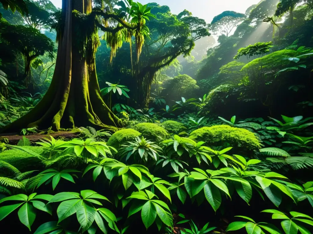 Escena detallada de la exuberante selva amazónica con plantas medicinales impacto global, brindando un aura de misterio y poder curativo