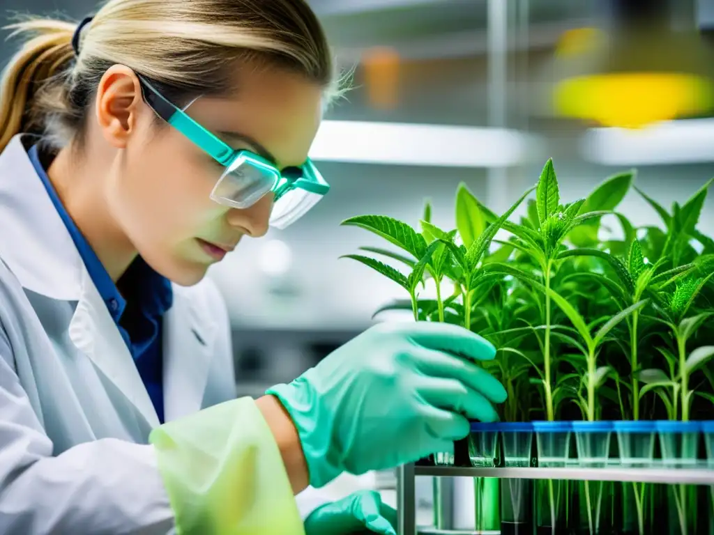 Experto científico extrayendo principios activos de plantas medicinales con precisión