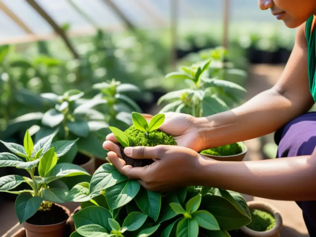 Un experto indígena cultiva plantas medicinales con técnicas ancestrales en invernadero tradicional