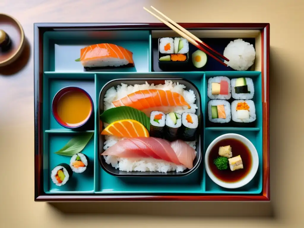 Exquisita dieta tradicional japonesa: equilibrio y armonía en bento vibrante