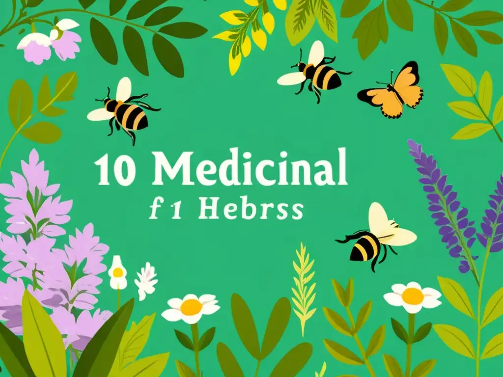 Un jardín exuberante de hierbas medicinales esenciales, con colores vibrantes y una atmósfera de tranquilidad y tradición