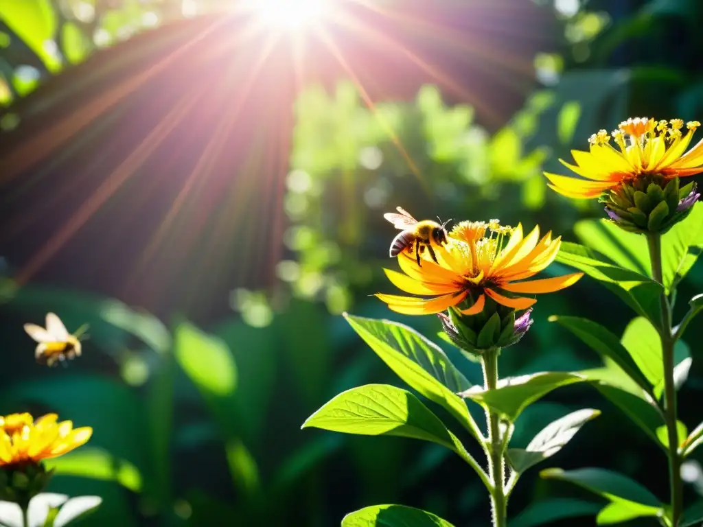 Un jardín botánico exuberante con plantas medicinales contemporáneas