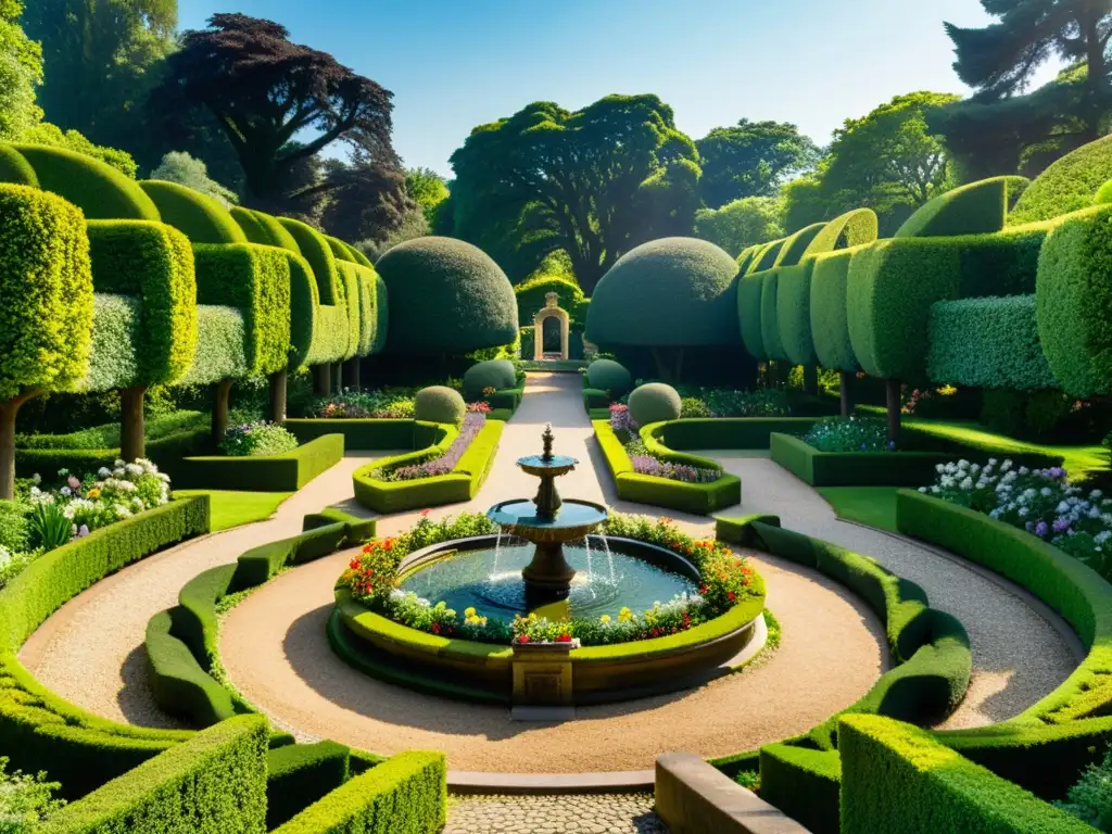 Exuberante jardín botánico del siglo XVII con diversidad de plantas y flores vibrantes