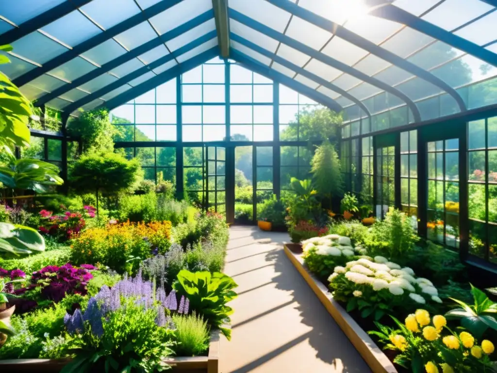 Un jardín botánico exuberante y vibrante que destaca la cooperación internacional en fitoterapia, con plantas medicinales de todo el mundo en armonía