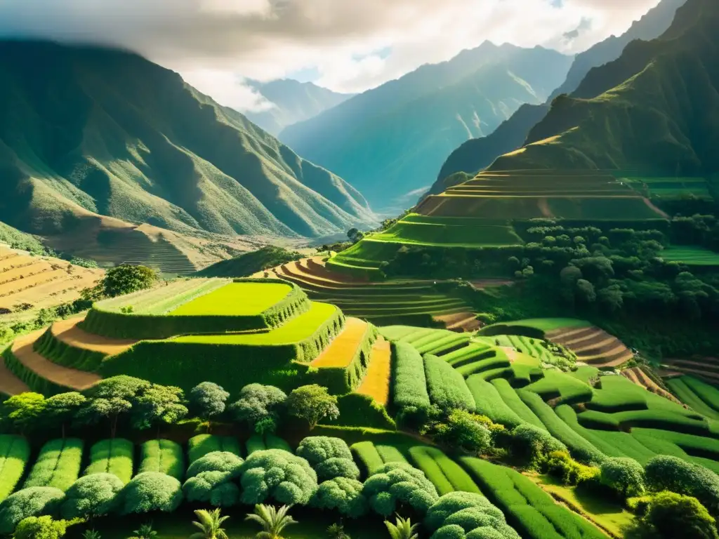 Una granja de raíz de maca en los Andes, con maca en primer plano y montañas de fondo