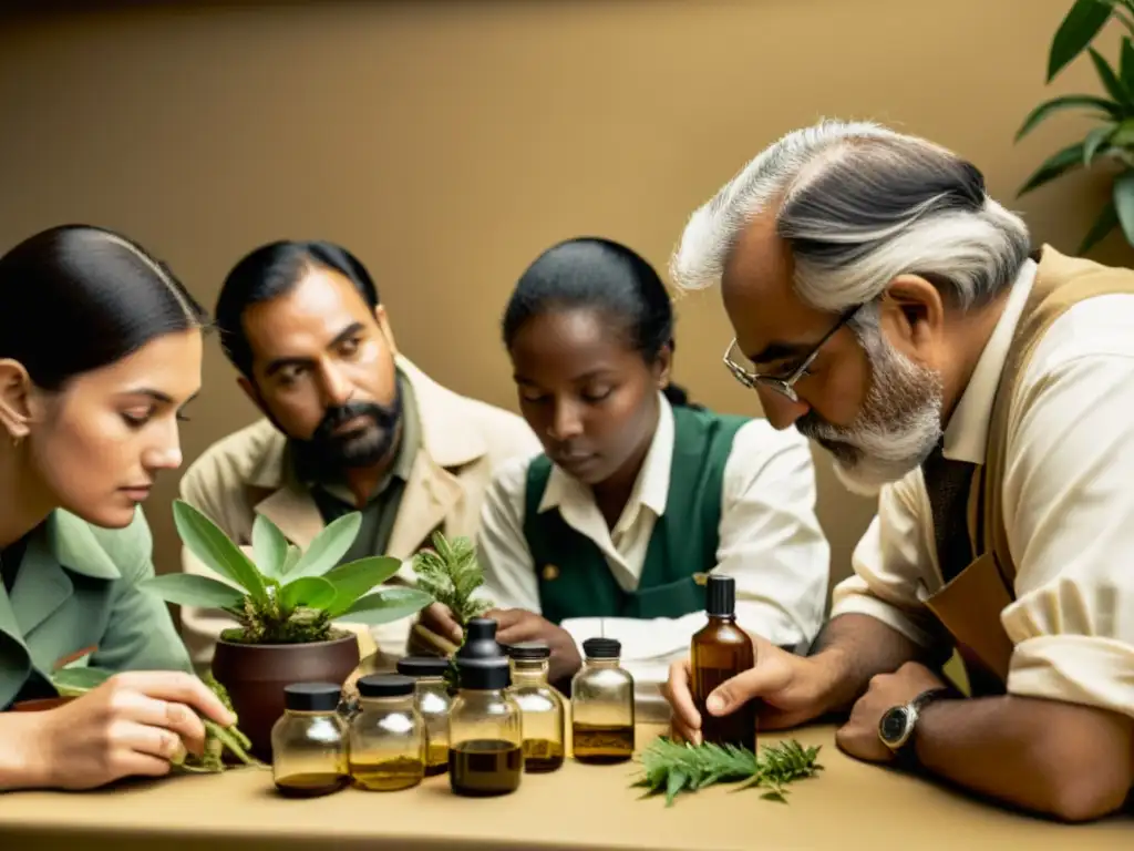 Un grupo de botánicos de diferentes países colaborando en la conservación de plantas medicinales autóctonas