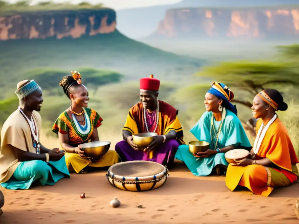 Un grupo de curanderos africanos realizan una ceremonia de curación con música tradicional