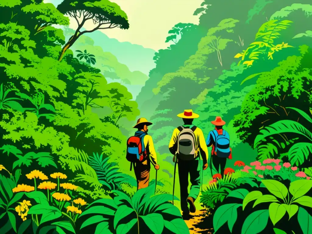 Un grupo de exploradores documenta plantas en una exuberante selva