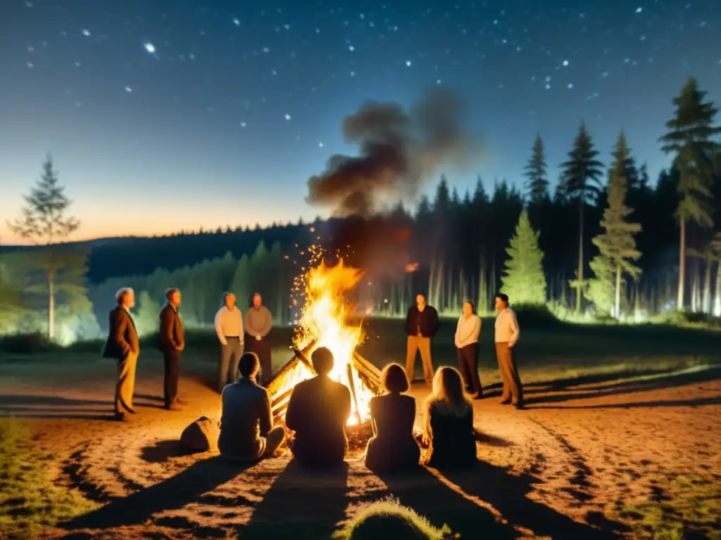 Un grupo se reúne alrededor de una hoguera en el bosque