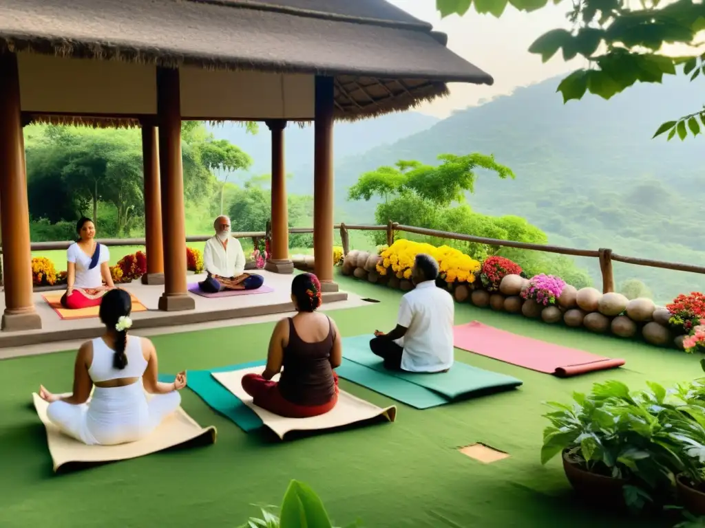 Grupo en un taller de Ayurveda en la India, inmersos en la naturaleza exuberante y la serenidad espiritual