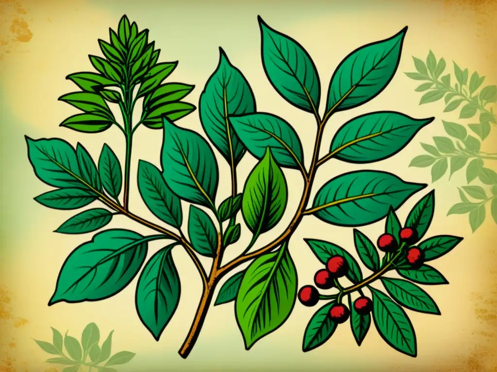 Ilustración vintage de hierbas adaptogénicas Ilustración vintage de hierbas adaptógenas como ashwagandha, rhodiola y albahaca santa