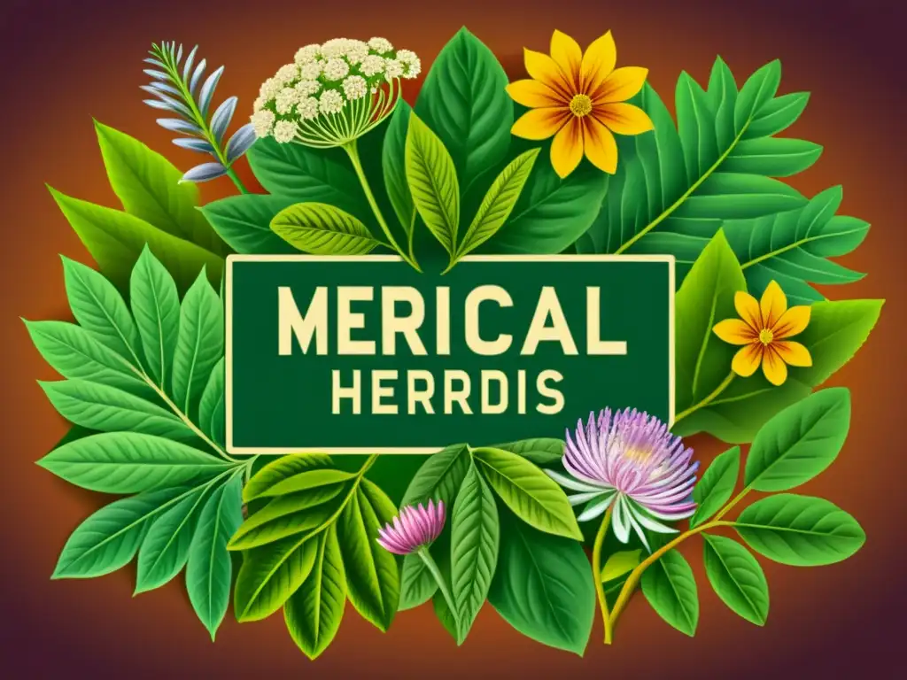Herbolaria Africana: Ilustración Botánica Vintage Ilustración vintage de hierbas medicinales africanas, detalladas y coloridas, evocando historia y cultura