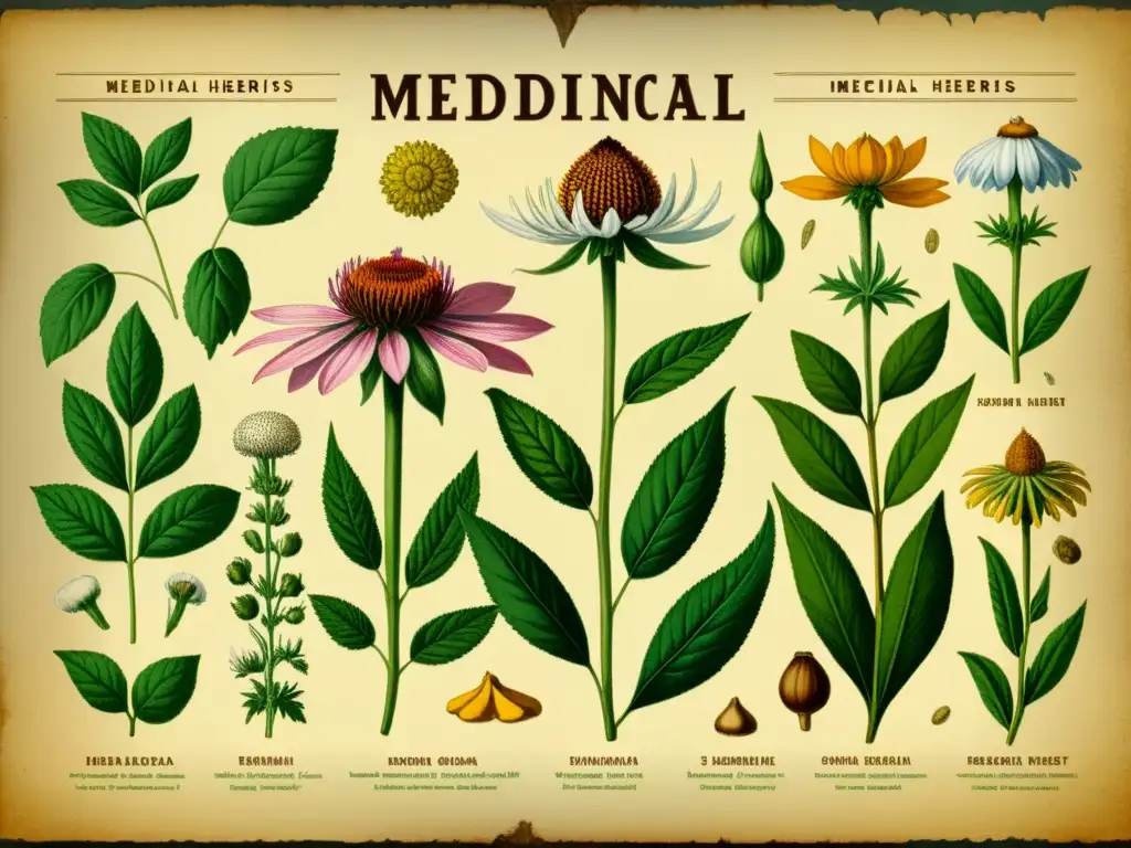 Una ilustración botánica vintage de hierbas medicinales en un estilo científico tradicional