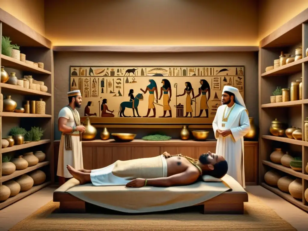 Escena de sanación en el antiguo Egipto: Ilustración detallada en 8k Una ilustración detallada en 8k muestra la medicina tradicional en el Antiguo Egipto