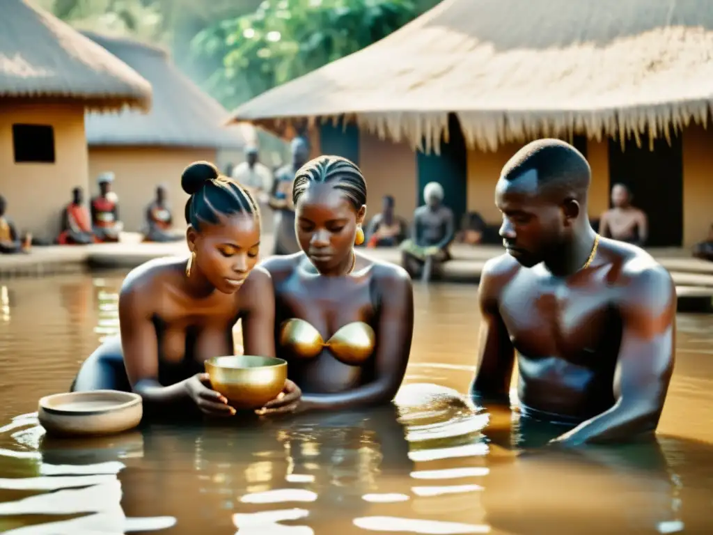 Una impactante fotografía vintage de un ritual de baño africano tradicional