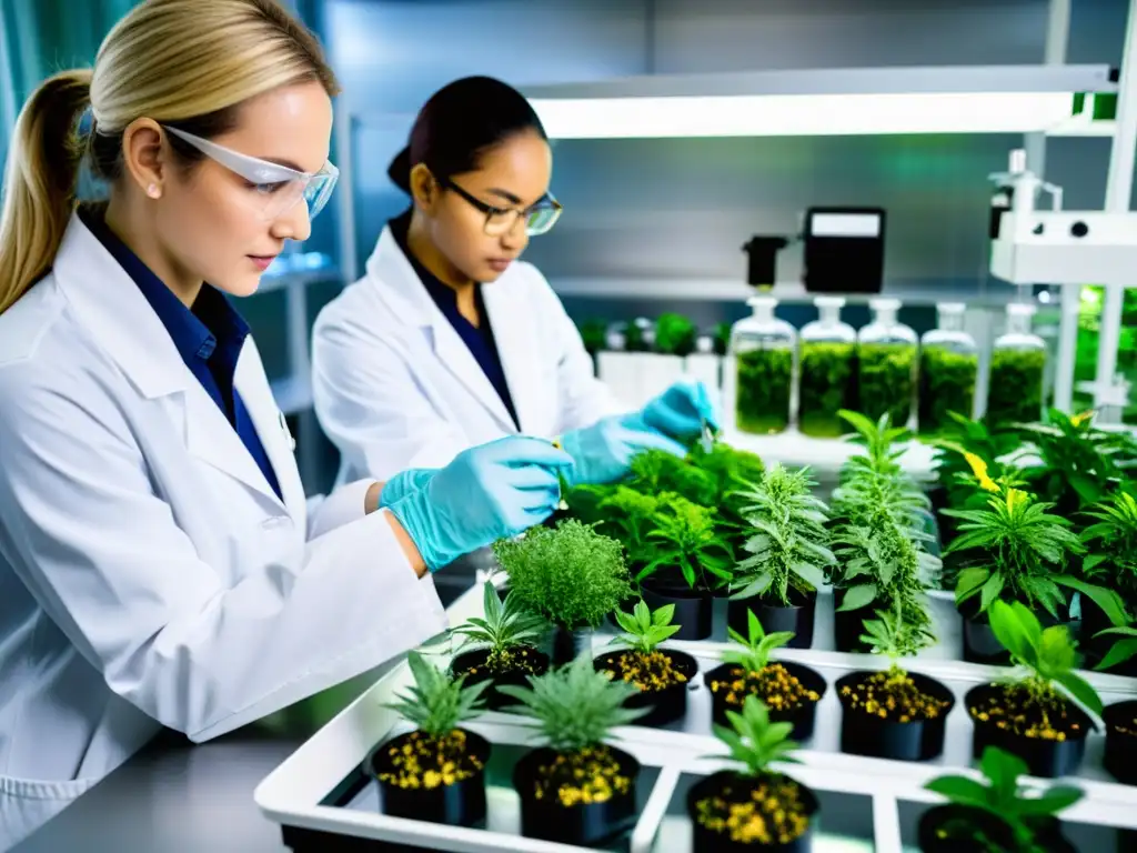 Investigadores en un laboratorio, extrayendo compuestos medicinales de plantas